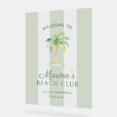 Green Cabana Stripes Palm Beach Club Welcome アクリルサイン (傾斜)