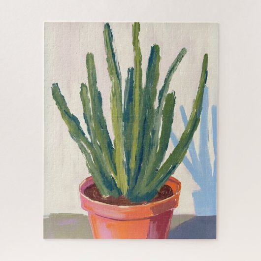 Green Cacti Plant Watercolor Painting ジグソーパズル (縦)