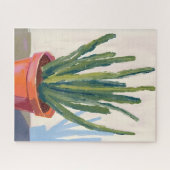 Green Cacti Plant Watercolor Painting ジグソーパズル (横)