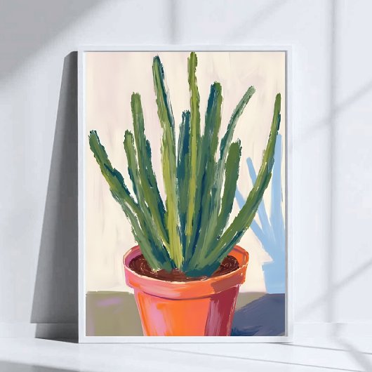 Green Cacti Plant Watercolor Painting ポスター