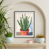 Green Cacti Plant Watercolor Painting ポスター