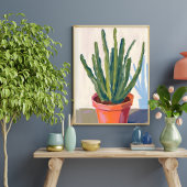 Green Cacti Plant Watercolor Painting ポスター