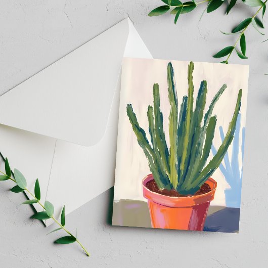 Green Cacti Plant Watercolor Painting Card