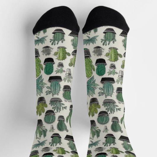 Green Cactus Pattern ソックス (上部)