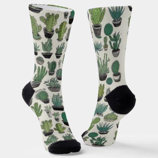 Green Cactus Pattern ソックス (傾斜あり)