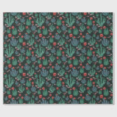 Green cactus wrapping paper on dark background ラッピングペーパー (フラット)