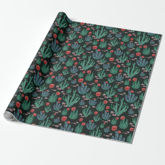 Green cactus wrapping paper on dark background ラッピングペーパー