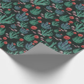 Green cactus wrapping paper on dark background ラッピングペーパー (角)
