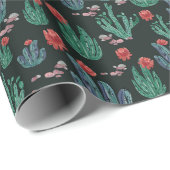 Green cactus wrapping paper on dark background ラッピングペーパー (ロールコーナー)