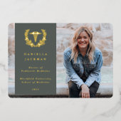 Green Caduceus医学卒業の発表 箔招待状 (正面)