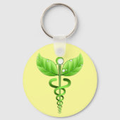 Green Caduceus Medical Alternative Medicine Yellow キーホルダー (正面)