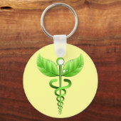 Green Caduceus Medical Alternative Medicine Yellow キーホルダー (正面)