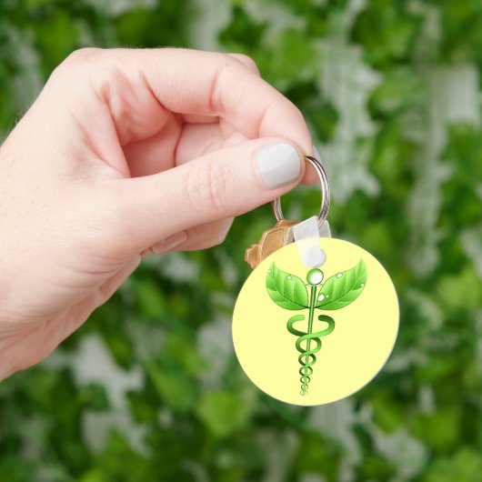 Green Caduceus Medical Alternative Medicine Yellow キーホルダー (手)