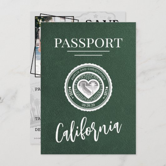 Green California Passport日付の保存 セーブザデート (正面/裏面)