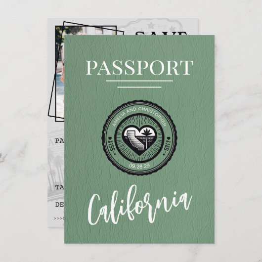 Green California Passport日付の保存 セーブザデート (正面/裏面)