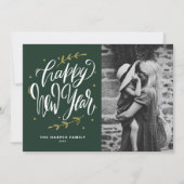 Green Calligraphy and Wreath New Year Photo シーズンカード (正面)
