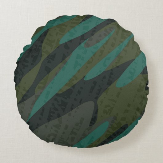 Green Camo Abstract ラウンドクッション (正面)