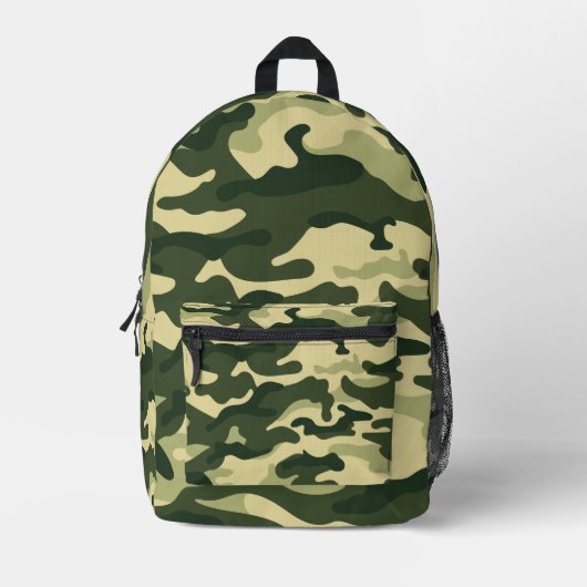 Green Camouflage camo Custom Name Printed Backpack プリントバックパック (正面)