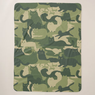 Green Camouflage Cats Pattern クール Kitty Cats迷彩柄 シェルパブランケット