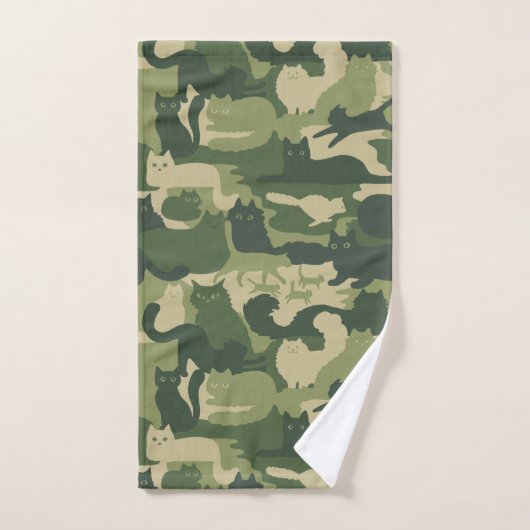 Green Camouflage Cats Pattern クール Kitty Cats迷彩柄 ハンドタオル (ハンドタオル)