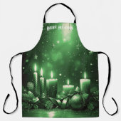 Green Candles Christmas Holiday Apron エプロン (正面)