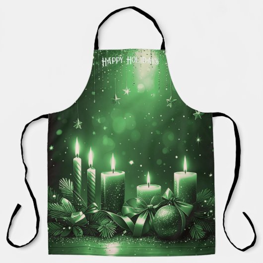 Green Candles Christmas Holiday Apron エプロン (正面)