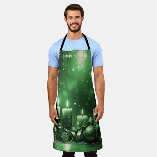 Green Candles Christmas Holiday Apron エプロン (着用した状態)