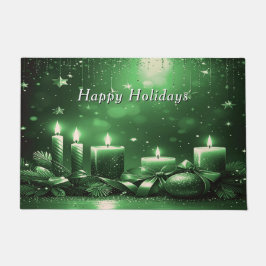 Green Candles Christmas Holiday Doormat ドアマット