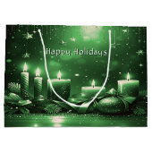 Green Candles Christmas Holiday Gift Bag ラージペーパーバッグ (裏面)