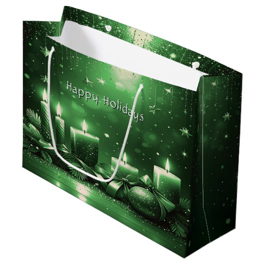 Green Candles Christmas Holiday Gift Bag ラージペーパーバッグ (正面アングル)