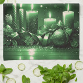 Green Candles Christmas Holiday Kitchen Towel キッチンタオル (折り畳み)