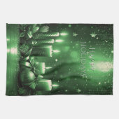 Green Candles Christmas Holiday Kitchen Towel キッチンタオル (横)