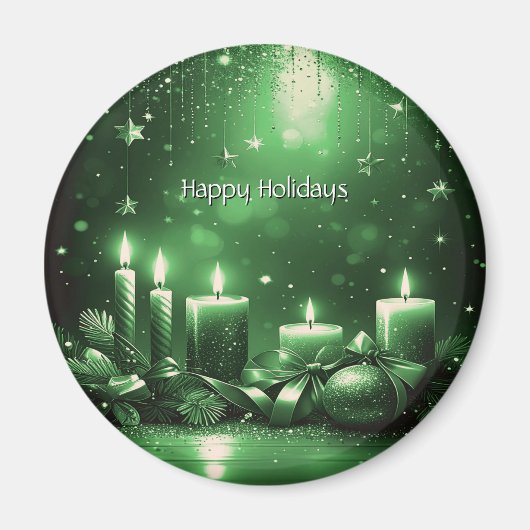 Green Candles Christmas Holiday Magnet マグネット (正面)