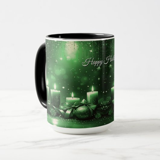 Green Candles Christmas Holiday Mug マグカップ (正面左)