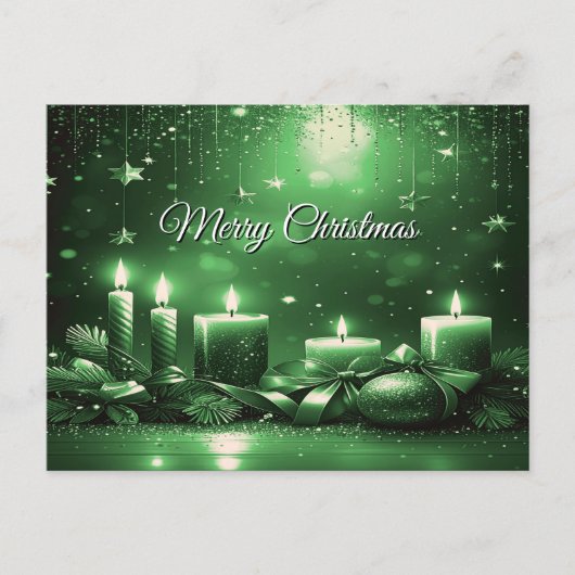Green Candles Christmas Holiday Postcard ポストカード (正面)