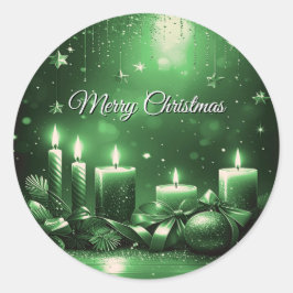Green Candles Christmas Holiday Sticker ラウンドシール