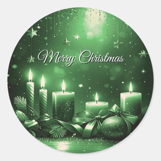 Green Candles Christmas Holiday Sticker ラウンドシール (正面)