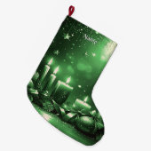 Green Candles Christmas Holiday Stocking ラージクリスマスストッキング (正面 (吊り時))