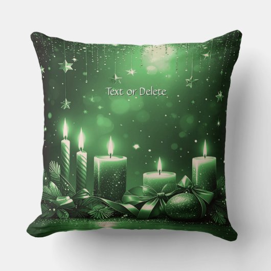 Green Candles Christmas Holiday Throw Pillow クッション (正面)