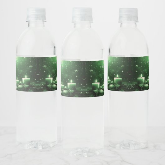 Green Candles Christmas Holiday Water Bottle Label ペットボトルラベル (ボトル)
