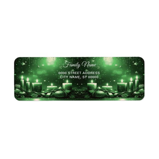 Green Candles Christmas Return Address Label ラベル (正面)