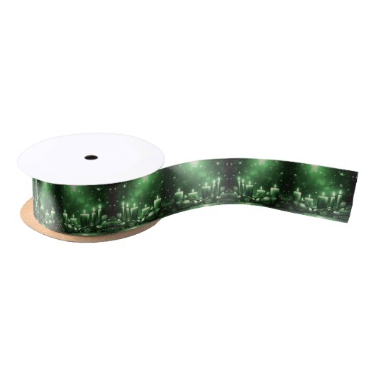 Green Candles Christmas Satin Ribbon サテンリボン (リール)