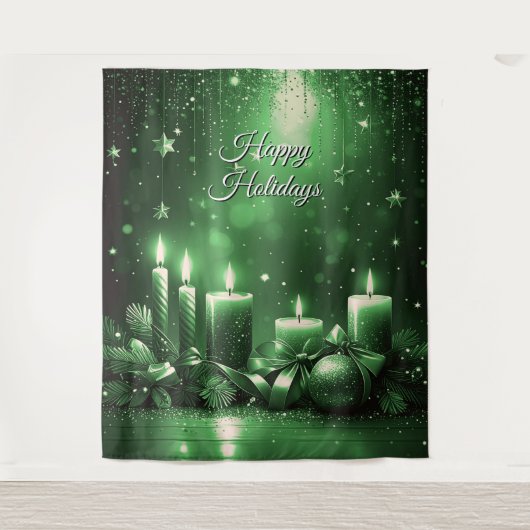 Green Candles Holiday Backdrop タペストリー (正面)