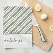 Green Candy Cane Striped Christmas Holiday Party キッチンタオル (四つ折り)