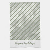 Green Candy Cane Striped Christmas Holiday Party キッチンタオル (縦)