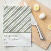 Green Candy Cane Striped Christmas Holiday Party キッチンタオル (四つ折り)