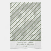 Green Candy Cane Striped Christmas Holiday Party キッチンタオル (縦)