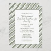 Green Candy Cane Striped Christmas Holiday Party 招待状 (正面/裏面)