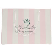 Green Cap Pink Stripes Bow Graduation ラージペーパーバッグ (正面)
