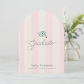 Green Cap Pink Stripes Bow Graduation Announcement 招待状 (スタンド正面)